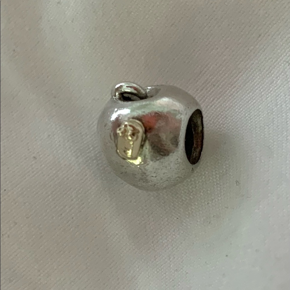 Pandora Apple Charm: Teacher/Student Charm: Sterling Silver with 14K Gold worm